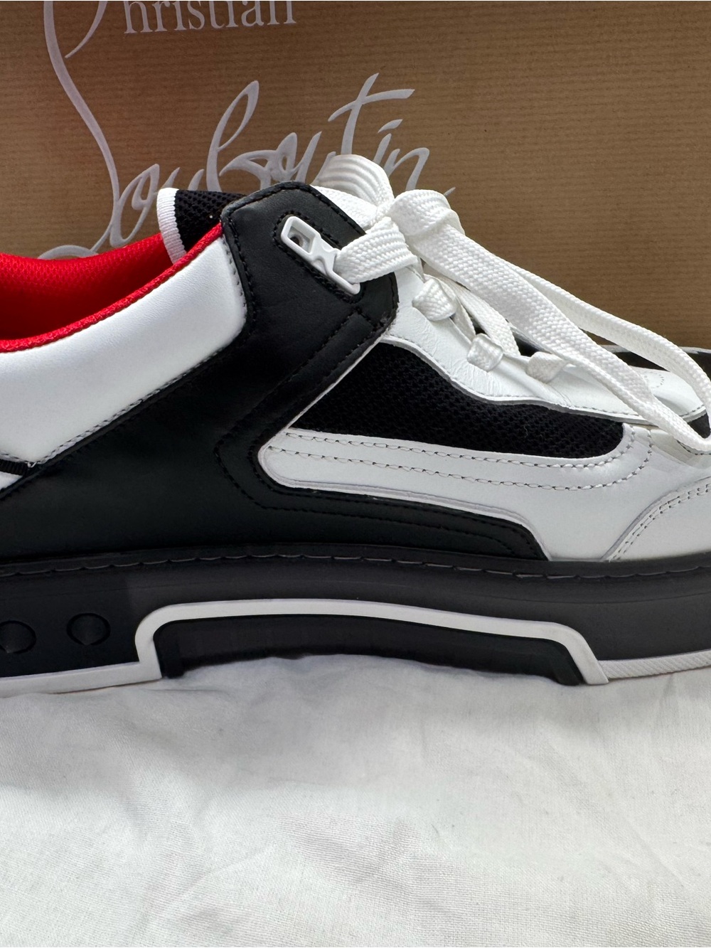 Christian Louboutin Black White Red Low-Top Lace-Up Sneaker - Picture 6 of 12
